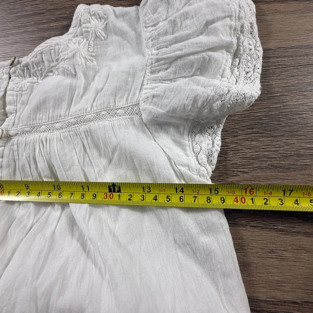LoveShackFancy White Cotton Embroidered Lace Flutter Sleeve Dress Girls 7-8Y
